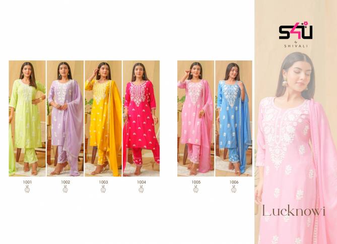 Lucknowi 1001 To 1006 By S4u Heavy Rayon Designer Kurti Bottom With Dupatta Wholesale Shop In Surat
